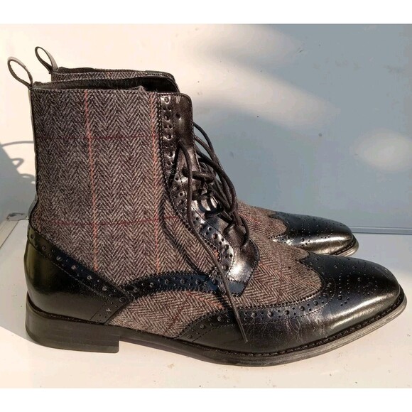 Giovanni Mens Leather & Tweed Wingtip Ankle Dress Boots Black Leather  - Size 9 main image 9